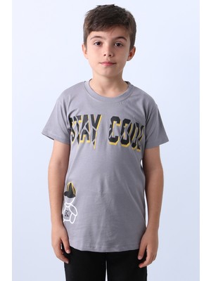 HÇM Erkek Çocuk Tişört Stay Cool Baskılı Bisiklet Yaka F18