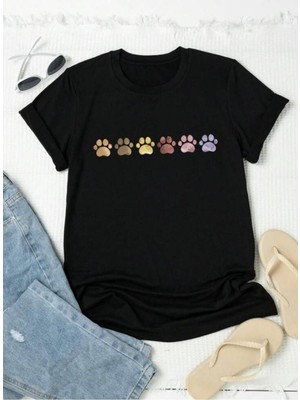 Medinenur Kedi Patileri Baskılı Basic T-Shirt