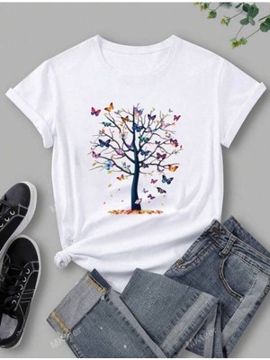 Medinenur Mini Kelebekler Baskılı  Basic T-Shirt