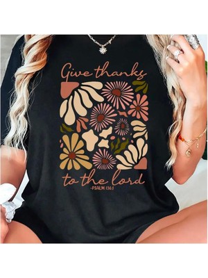 Medinenur Give Thanks Baskılı Basic T-Shirt