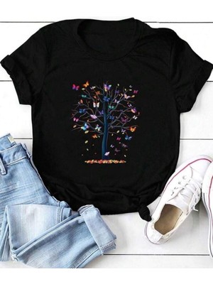 Medinenur Mini Kelebekler Baskılı  Basic T-Shirt