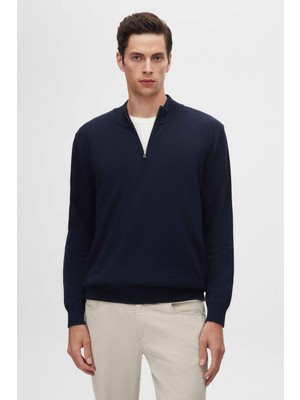 D'S Damat Ds Damat Slim Fit Lacivert Yarım Fermuarlı Triko Kazak 3HF06ORT00004