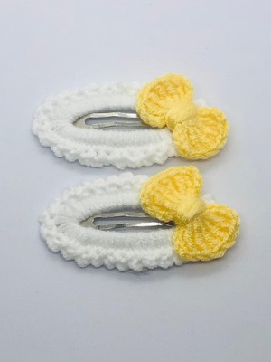 İnderin Sarı Fiyonk Motifli 2'li Örgü Çıtçıtlı Saç Tokası (5cm)