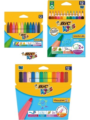 BIC Jumbo Keçeli Boya Kalem 12'li Renkli Setli Ürün Yıkanabilir 12 Parça Üçgen Tasarım