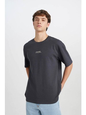 Defacto  Antrasit Erkek T-Shirt D5494AX/AR104