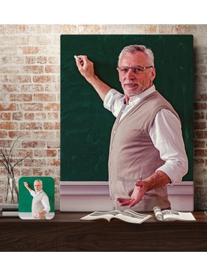 Kişiye Özel Erkek Öğretmen Yağlıboya Tasarımlı Kanvas Tablo 70X100CM-1