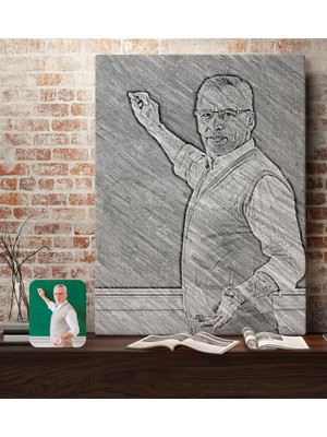BK Kişiye Özel Erkek Öğretmen Karakalem Tasarımlı Kanvas Tablo 70 x 100 cm -1