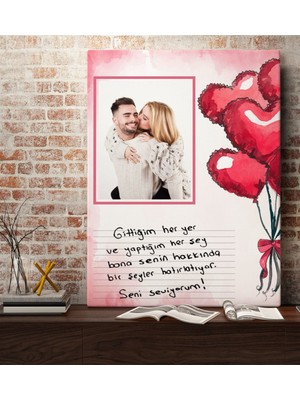 Kişiye Özel Kendi El Yazın Mesajlı Fotoğraflı Hediye Kanvas Tablo 70X100CM-3