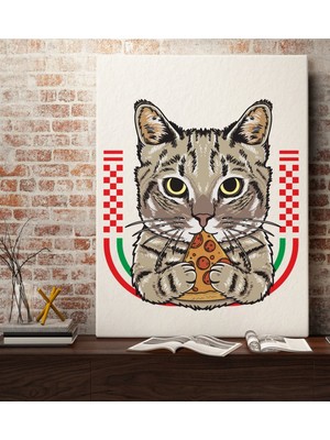 Bk Gift Pizza Yiyen Kedi Tasarımlı Kanvas Tablo 70X100CM-1