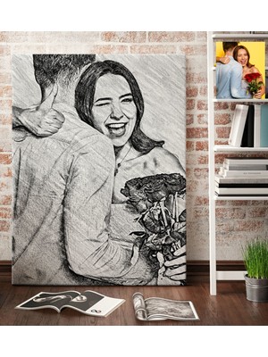 BK Kişiye Özel Karakalem Tasarımlı Kanvas Tablo (70 x 100  cm .)