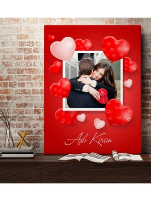 BK Kişiye Özel Sevgili Fotoğraflı Kalpli Kanvas Tablo (70 x 100 cm .)