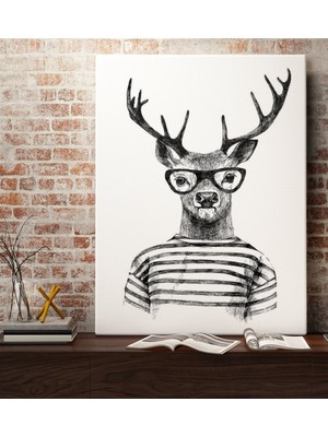 Bk Gift Gözlüklü Geyik Tasarımlı Kanvas Tablo 70X100CM-1