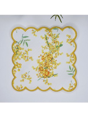 Decofav Sulu Boya Mimoza Çiçeği Desenli Nakış Kenar Kumaş Kokteyl Peçetesi 1 Adet