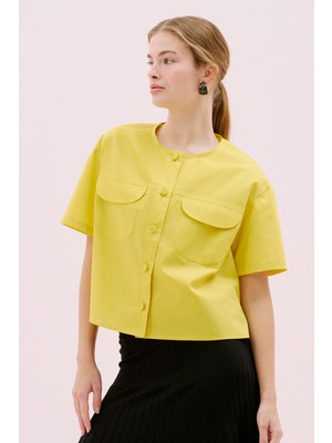 Çift Cepli Bisiklet Yaka Kısa Kollu Gömlek Sarı Y2513526_009
