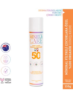 Minela Care 100% Organik Mineral Filtreli Bebek ve Çocuk Güneş Kremi Spf 50 110 gr PA++++