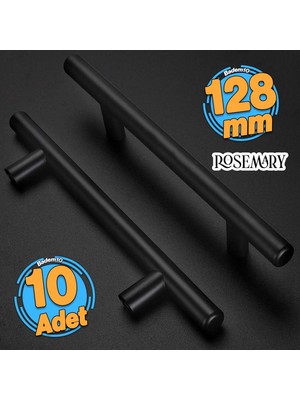 Badem10 10 Adet Rosemary Mobilya Mutfak Çekmece Dolap Kapak Kulpu 128 mm Mat Siyah Metal Kulp (10 Adet)