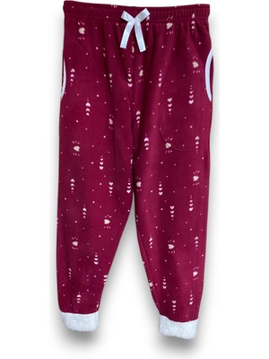 Formo Kadın Kalpli Polar Cepli Kışlık Pelüş Manşetli Kalın Kaliteli Pijama Altı