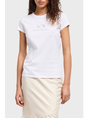 Armani Exchange Armani Exchage Taşlı % 100 Pamuk Slim Fit Bisiklet Yaka T Shirt Bayan T Shirt XW000386 AF10354 U0002