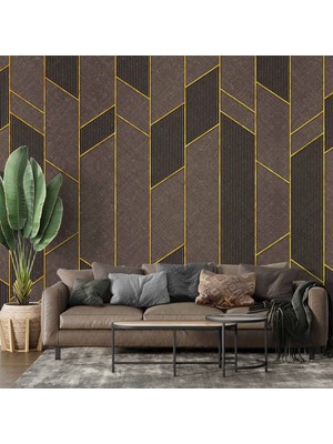 Ahşap Kahverengi Gold Desenli 3 Boyutlu 3D Duvar Kağıdı