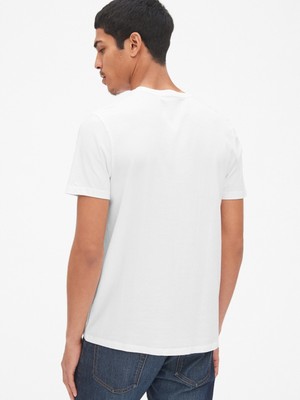 Gap Erkek Beyaz Jersey Bisiklet Yaka Tshirt