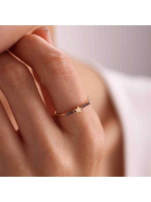 Bayar Gold 14 Ayar Altın Koyu Taşlı Yıldız Yüzük