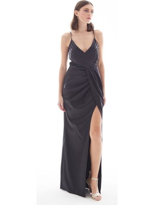 Adl Drapeli Uzun Elbise Siyah 12441452000