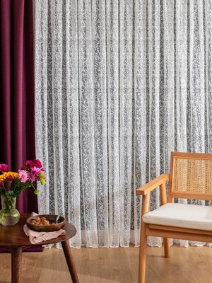 Kullanıma Hazır Petek Üstü Ekru Renk Pati Desen (1x2.5) Orta Pile Tül Perde