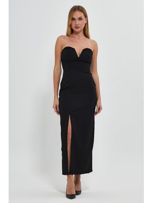 Kalp Yaka Finike Straples Yırtmaçlı Uzun Abiye elbise