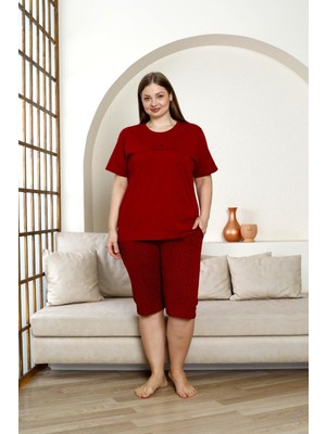Nisanca %100 Pamuk  Büyük Beden Kısa Kol Kapri Kadın Pijama Takımı