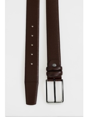 Uki Kahve Desenli Klasik Deri Kemer