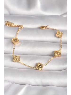 316L Çelik Gold Renk Baby Boy Yonca Model Işleme Detay Kadın Bileklik