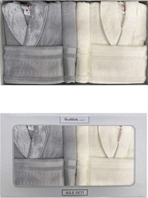 Özdilek Dory Aile Bornoz Seti - Krem - Gri