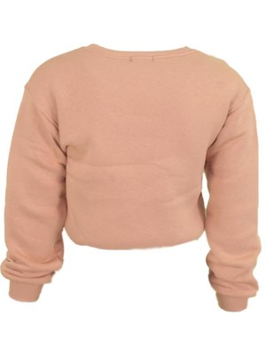 Kadın Kalp Nakışlı Crop Sweat