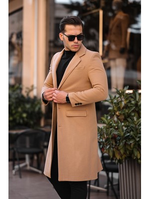 Mero Life Erkek Vizyon Dar Kesim Uzun Yün Karışımlı Kaşe Kaban