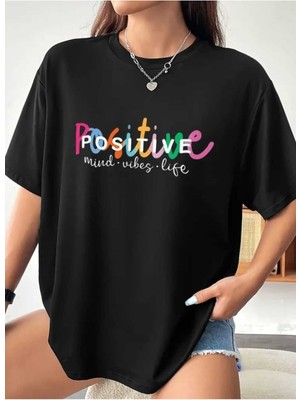 Woodroffe Positive Baskılı Kadın Salaş Oversize Boyfirend T-Shirt
