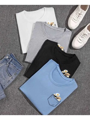 Woodroffe 4'lü Basic Baskılı/baskısız Ünisex Salaş Oversize Boyfirend T-Shirt