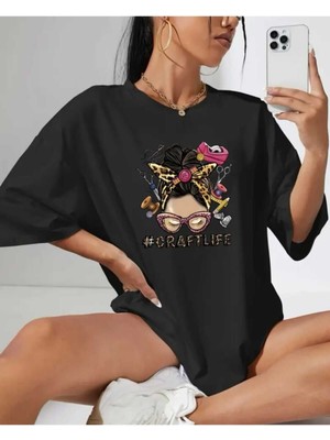 Woodroffe Craftlife Baskılı Kadın Salaş Oversize Boyfirend T-Shirt