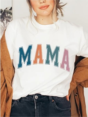 Woodroffe Kadın Anne /mama /mother Baskılı Beyaz Salaş Oversize Boyfirend T-Shirt