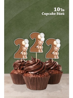 Ayıcık Temalı 2 Yaşında Cupcake Süsü '10LU