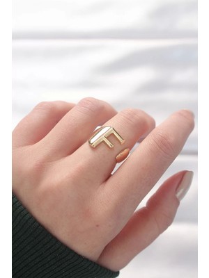 F Harfli Altın Renk Ayarlanabilir Yüzük