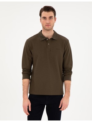 Pierre Cardin Erkek Haki Slim Fit Kıvrılmaz Yaka Sweatshirt 50307408-VR027