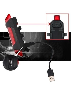 Ozcmax USB Şarj Edilebilir Parlak Bisiklet LED Lamba Su Geçirmez Güvenlik Uyarı Arka Lamba Işığı