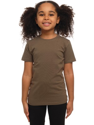 Kamuflaj Yeşil Basic Unisex Çocuk Sıfır Yaka Kısa Kollu Tişört