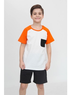 Reglan Cepli Tshirt ve Şort Erkek Çocuk Takım Turuncu