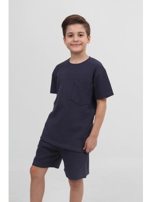 Perendi Waffle Dokulu Cepli Tshirt ve Şort Erkek Çocuk Takım Füme
