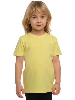 Açık Sarı Basic Unisex Çocuk Sıfır Yaka Kısa Kollu Tişört