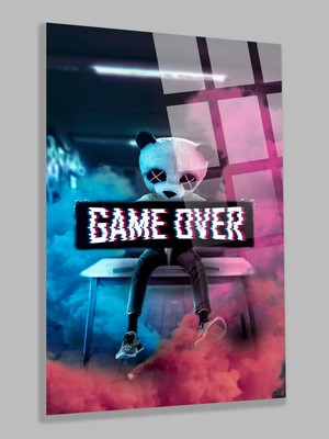 Taulart Ultra Yüksek Çözünürlüklü Game Ower Panda Ev, Ofis Hediyesi Cam Tablo