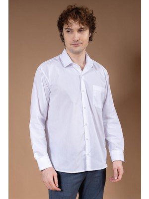 Erkek Uzun Kollu Klasik Regular Kalıp Armürlü Düz Natural Pamuk Baba Gömlek 8190