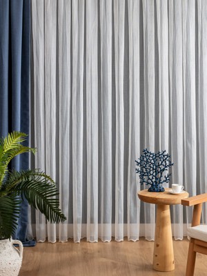 Kullanıma Hazır Petek Üstü Ekru Renk Porto Desen (1x3) Sık Pile Tül Perde