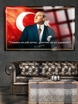 Taulart Yazılı Görkemli Atatürk Cam Tablo Kırılmaz Lüks Cam Tablo Ev, Iş Yeri, Ofis Hediyesi